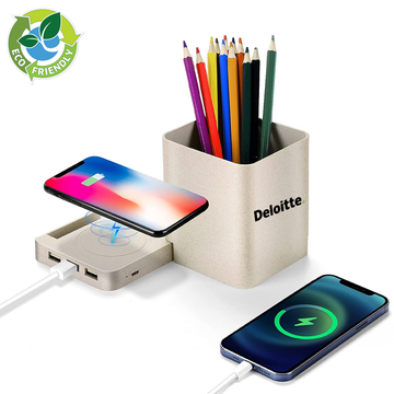 Eco-friendly desk organizer with wireless charging - a versatile 5 in 1 solution for a clutter-free and efficient workspace.