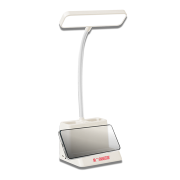 Beam Desk Lamp featuring integrated pen stand and mobile stand for organized and efficient workspace.