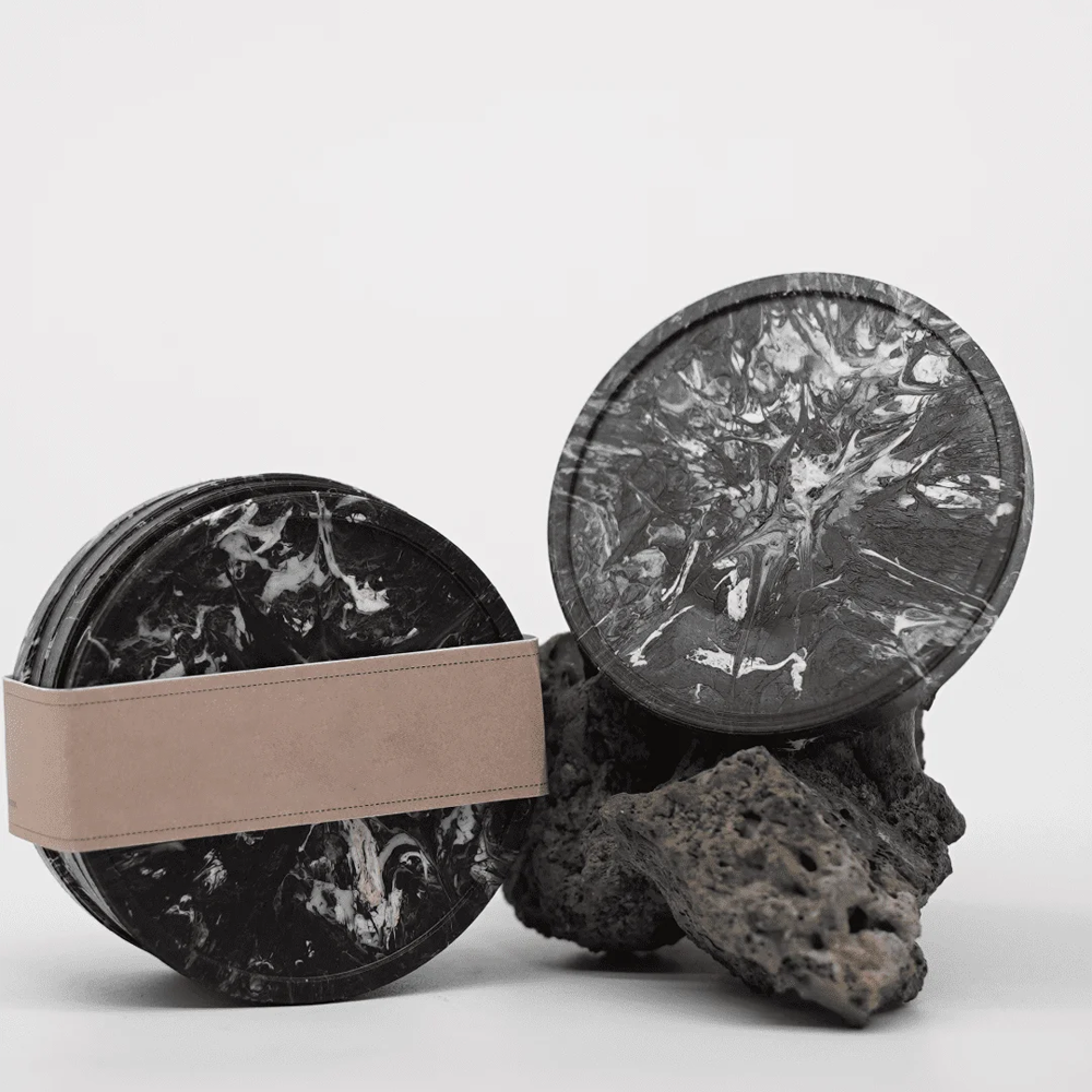 Handcrafted Recycled Coaster - Stone Black - Set of 4 - Ideal Corporate Gift - Home & Kitchen