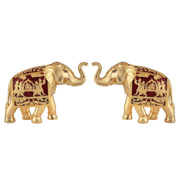 Golden Red Meena Elephant Pair - Jumbo Size, Luxury Gifting