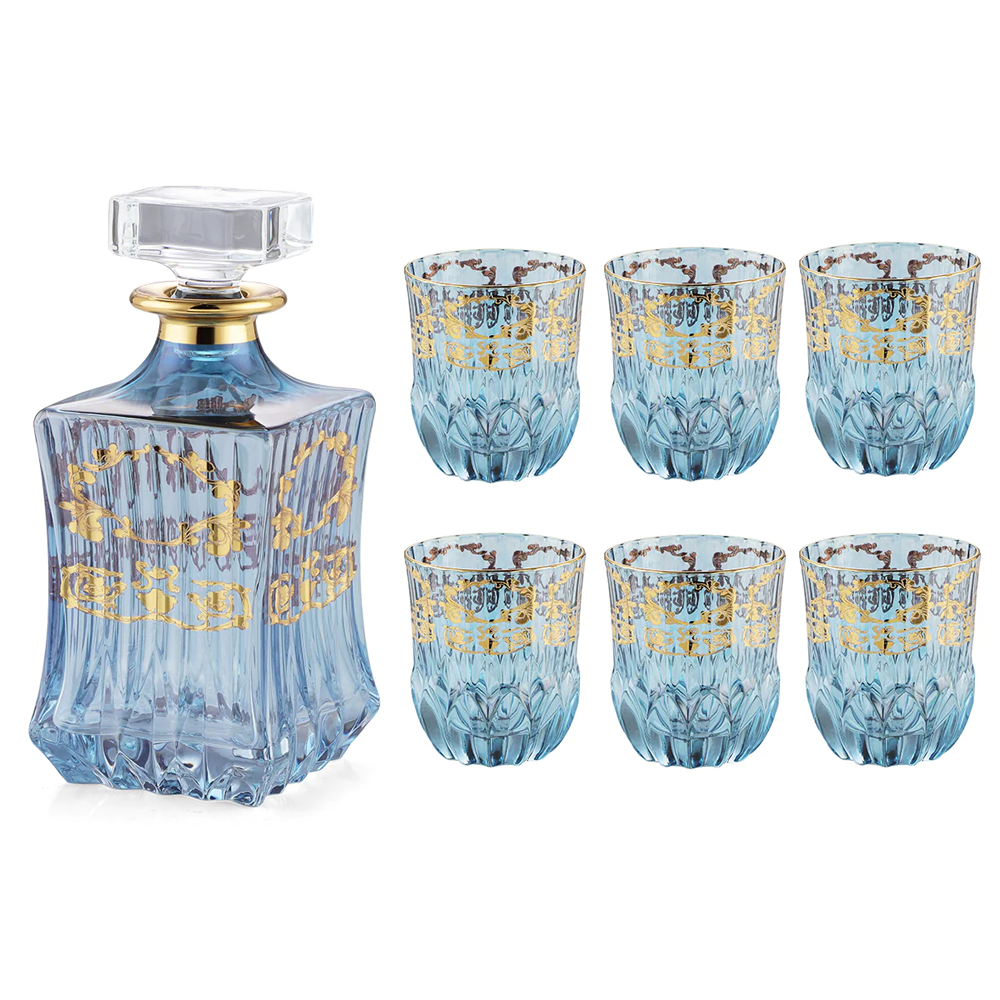 Blue Set of 7 Whisky Glasses, a pinnacle of sophistication and craftsmanship for elevated moments.