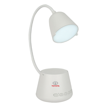 Versatile 5-in-1 device: Desk Lamp, Bluetooth Speaker, FM Radio, Voice Assistant, and Camping Light.