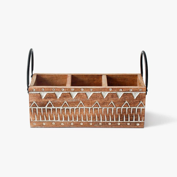 Tribal Touch Cutlery Organizer - wooden caddy for versatile storage and stylish organization