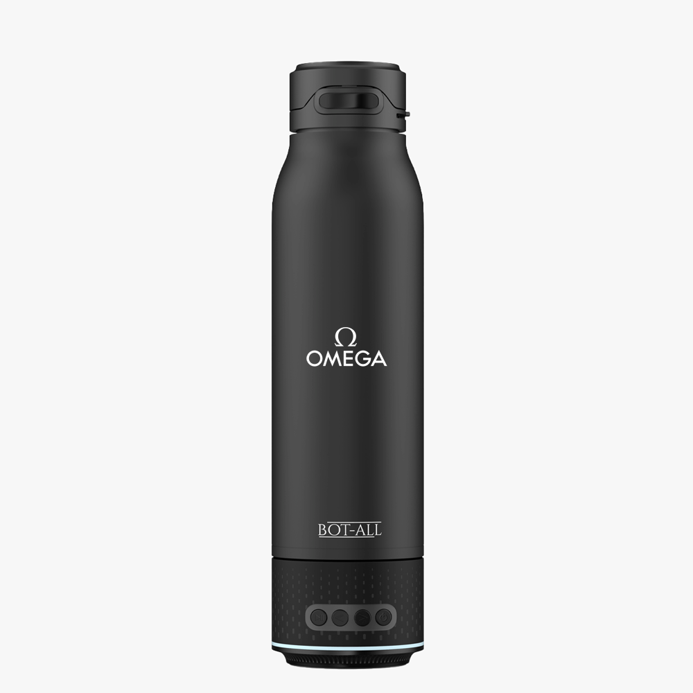 Insulated stainless steel bottle with integrated Bluetooth speaker, 700 ml capacity.