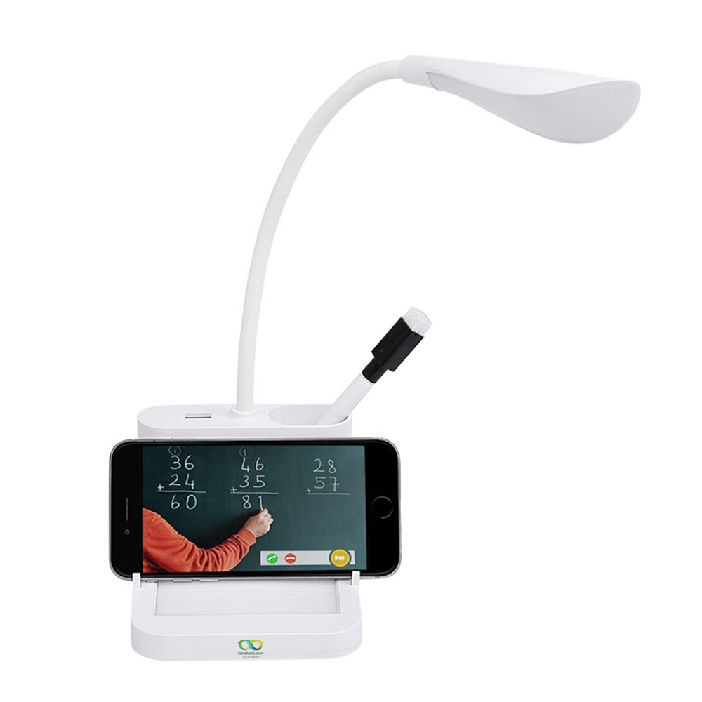 Versatile 5-in-1 office solution: Desk lamp, erasable writing pad, pen stand, USB hub, and mobile stand for ultimate functionality.