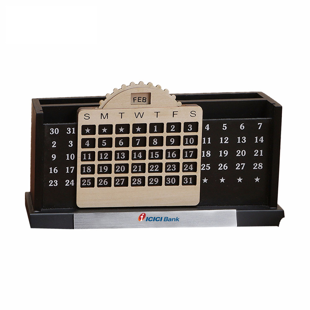 A stylish Wooden Table Top Calendar, crafted from high-quality wood, perfect for professional settings. Adds sophistication and functionality to workspaces while offering customizable branding and eco-friendly features.