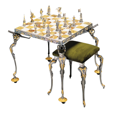Luxury Chess with Table - Silver - Luxury Gifting - Corporate Gift Items