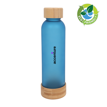 EcoFrost Glass Bottle with Bamboo Cap & Base - Drinkware - For Corporate Gifting