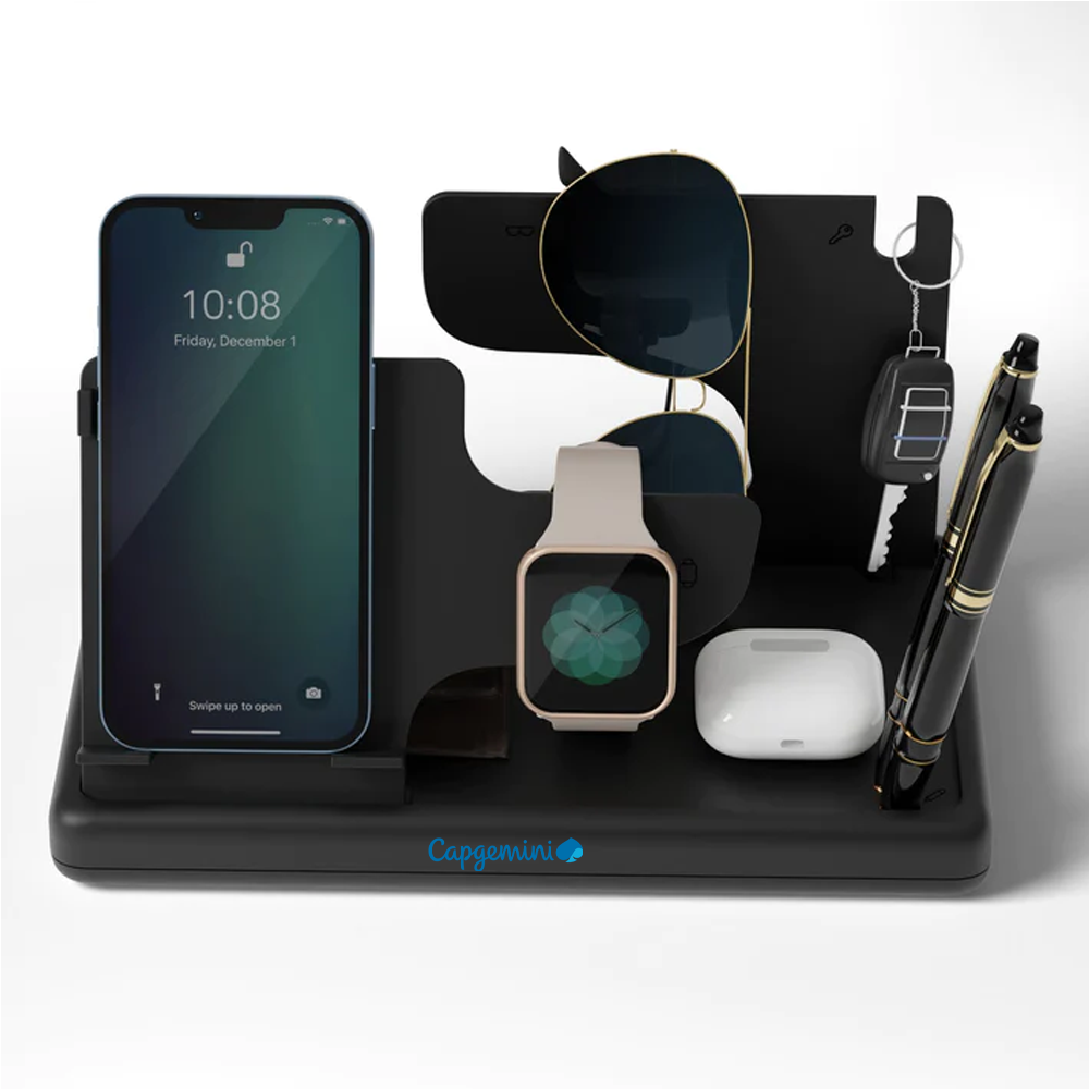 EveryDay Organizer Flappy: A versatile corporate gift with smartphone stand, watch organizer, keychain storage, dual pen holder, and custom branding options, perfect for on-the-go professionals.
