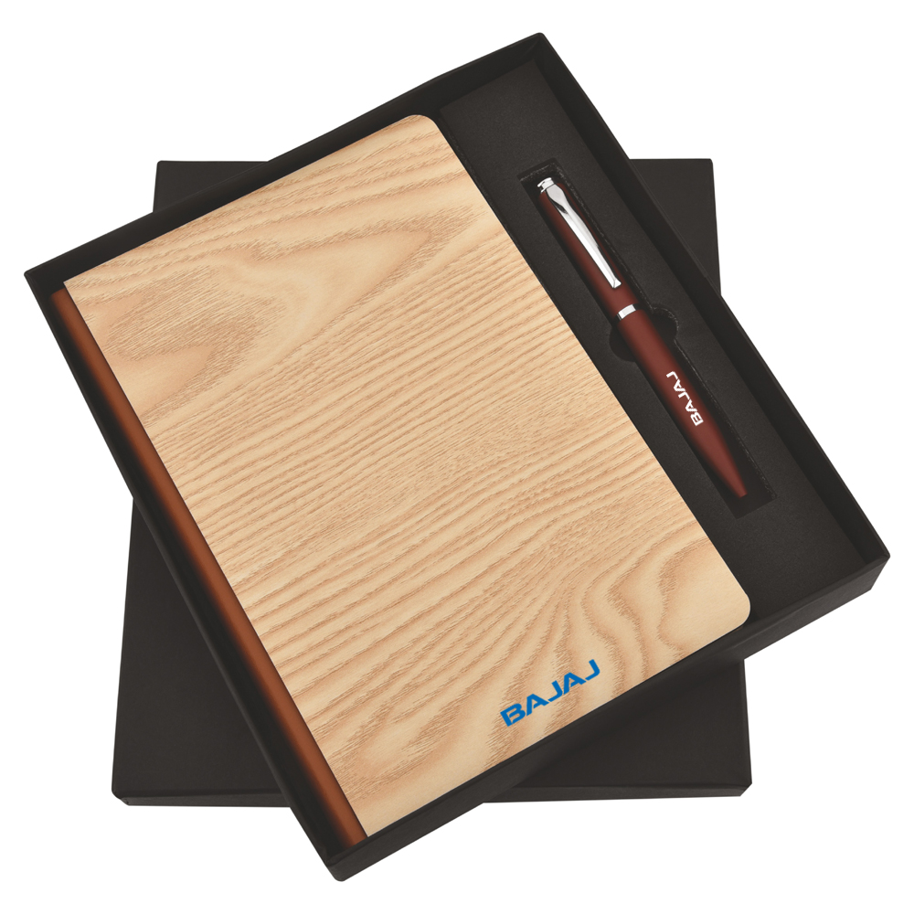 Wooden Wonder Kit featuring a stylish Wooden Texture Diary and a sleek Pen.