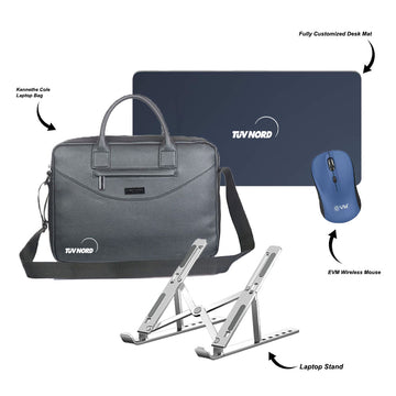 Kennethe Cole Laptop Bag with Fully Customized Desk Mat, Laptop Stand & EVM Wireless Mouse - Welcome Kit