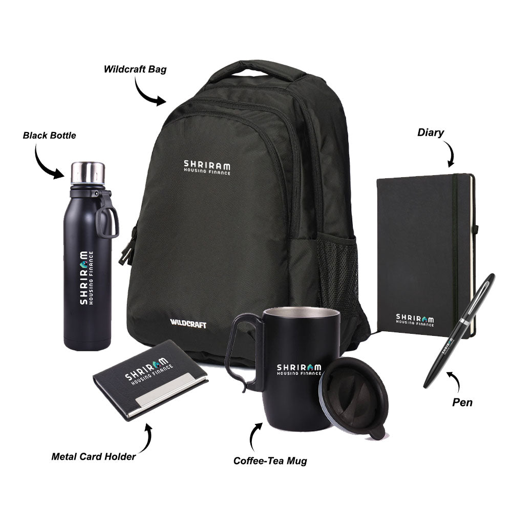 Wildcraft Bag with Diary, Pen, Black Bottle, Metal Card Holder & Coffee-Tea Mug - Welcome Kit: The perfect essentials for new employees.