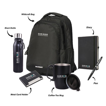Wildcraft Bag with Diary, Pen, Black Bottle, Metal Card Holder & Coffee-Tea Mug - Welcome Kit