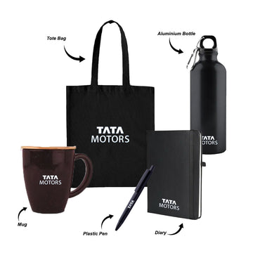 Black Tote Bag with Bottle, Coffee Mug , Diary & Pen - Welcome Kit