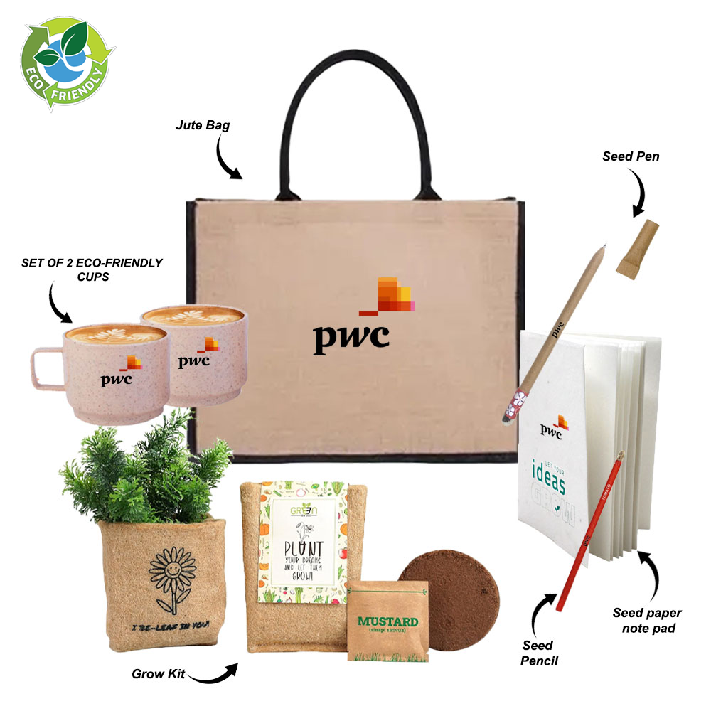 Grow Hamper - Jute Bag with Grow Kit, Seed Paper Notepad, Seed Pen & Pencil - Welcome Kit: Embrace sustainability and growth with eco-friendly essentials.