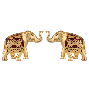 Pair of Golden Red Meena Elephant Jumbo Size - Luxury Gifting - For Corporate Gifting