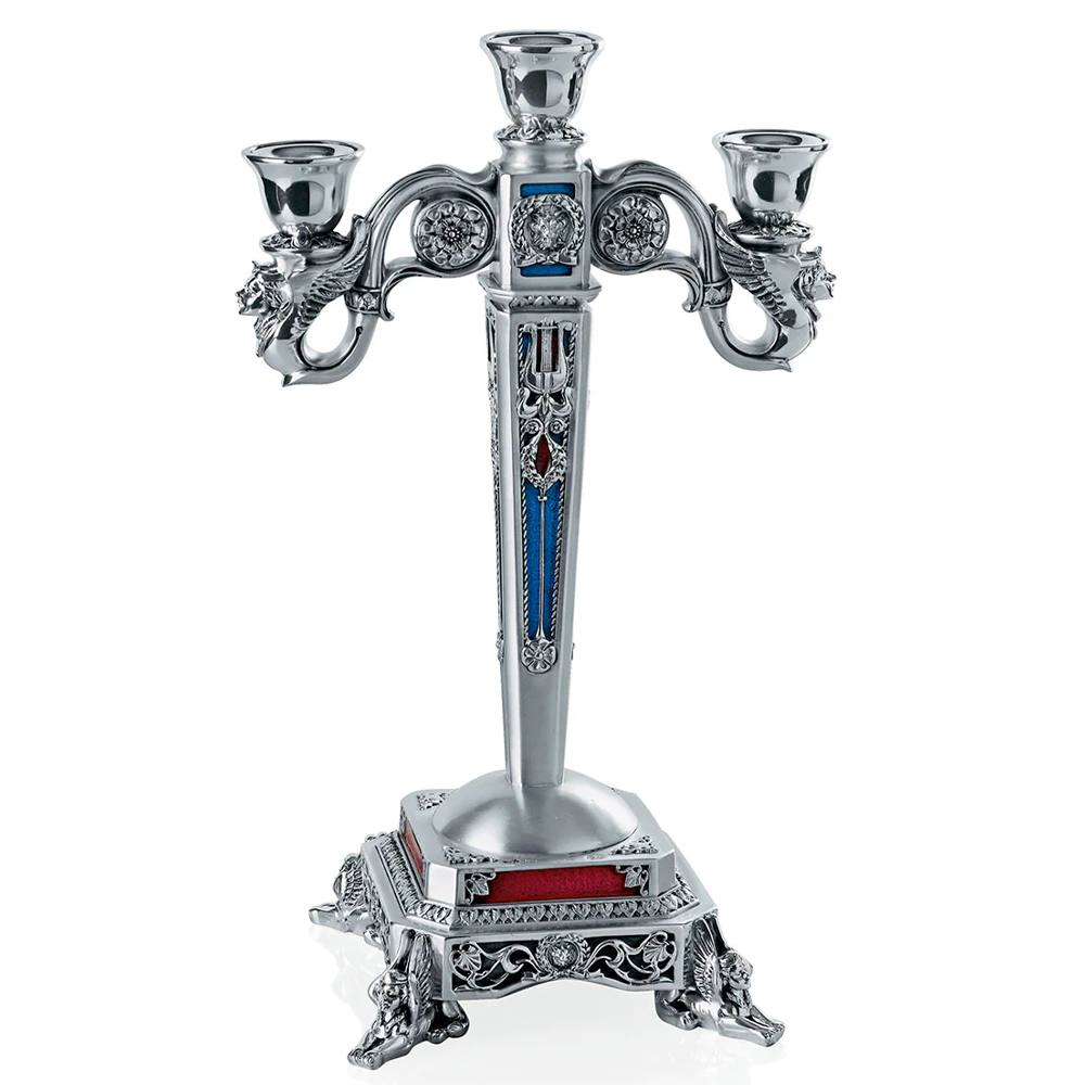 Linea Blue Red Candle Stand - Exquisite luxury gifting centerpiece.