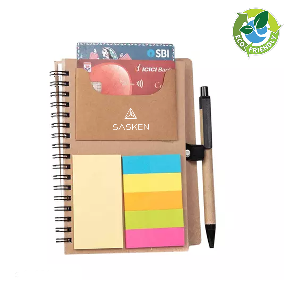 Eco-friendly Sticky Pad Notebook with Clear Cover & Pen, ideal for professionals seeking sustainable stationery and supplies.