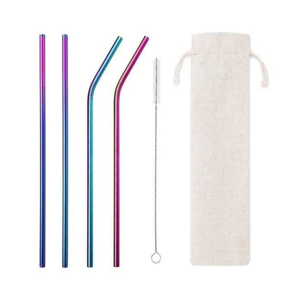 Stylish 4-Pack Steel Straws + Brush - Home & Kitchen - Ideal Corporate Gift