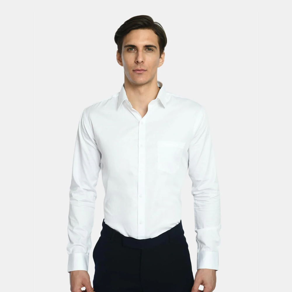 Men's White Regular Fit Solid Formal Shirt - Corporate Logo Apparel