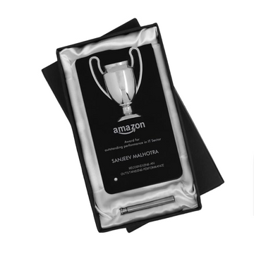 Winner Cup Desk Trophy with stand - Black Plate - Trophies & Awards - For Corporate Gifting