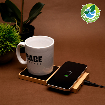Eco Friendly Wooden 15W Wireless Charger with Cup Warmer - Electronics - Ideal Corporate Gift