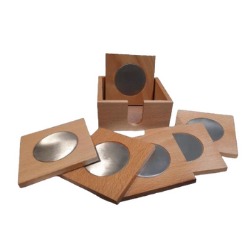 Wooden Tea Coasters With 6 Steel Plate - Home & Kitchen - For Corporate Gifting