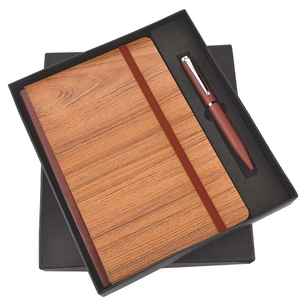 Wooden Wonder Kit featuring a stylish Wooden Texture Diary and a sleek Pen.