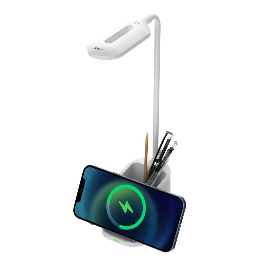 XECH T2W Lamp: Stylish desk organizer with wireless charger for Qi-enabled smartphones.